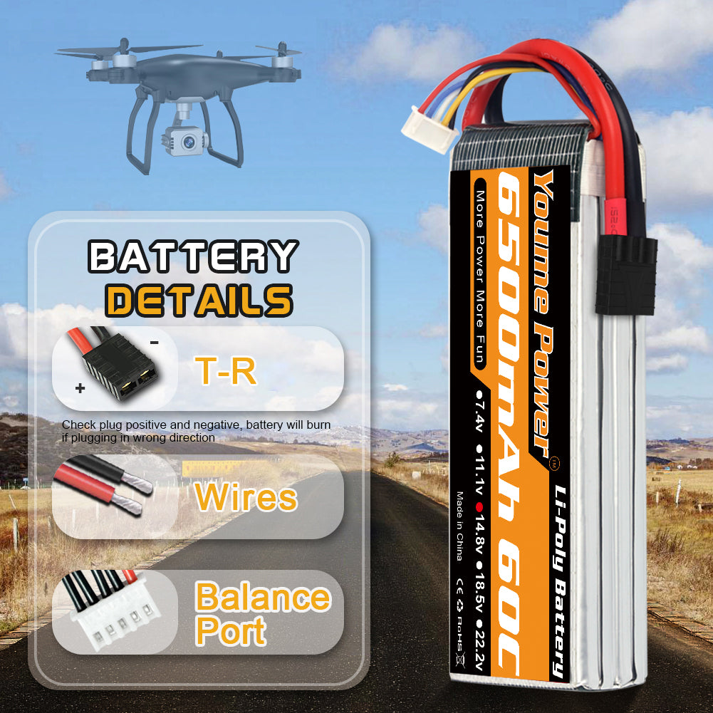 Nihewo 4S Lipo Battery, 14.8V Lipo Battery 6500mAh 60C with Trx Plug Compatible with Maxx X-Maxx RC Buggy Truggy Crawler Monster Truck Car Vehicle, Helicopter, Airplane (2Packs)