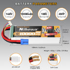 Nihewo 4S Lipo Battery,2Packs 14.8V 10000mAh RC Battery Soft Case 100C Compatible with RC Car Truck Tank Plane Drone Boat Models