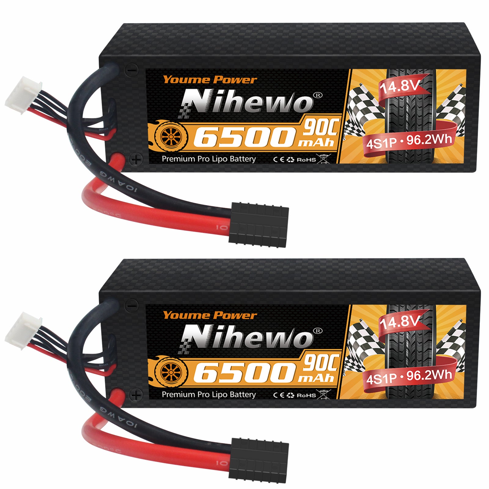 4S Lipo Battery Pack, Nihewo 14.8V RC Battery 6500mAh  HardCase Lipo Batteries Compatible with Arrma Losi 1/5 1/6 1/7 1/8 RC Car Truck Truggy Vehicles Tank Boat Airplane(2Packs )