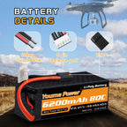 Youme 4S Lipo Battery 14.8V 6200mAh 50C  High Discharge Hardcase RC Battery for 1/7 1/8 RC Crawler Monster Off-Road Car Truck Buggy Truggy Boat(2Packs)