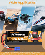 2S Lipo Battery Pack 7.4V RC Battery 7500mAh 100C Hard Case  for 1/8 1/10 RC Car Truck Vehicle Boat Tank Airplane Model(2 Packs)