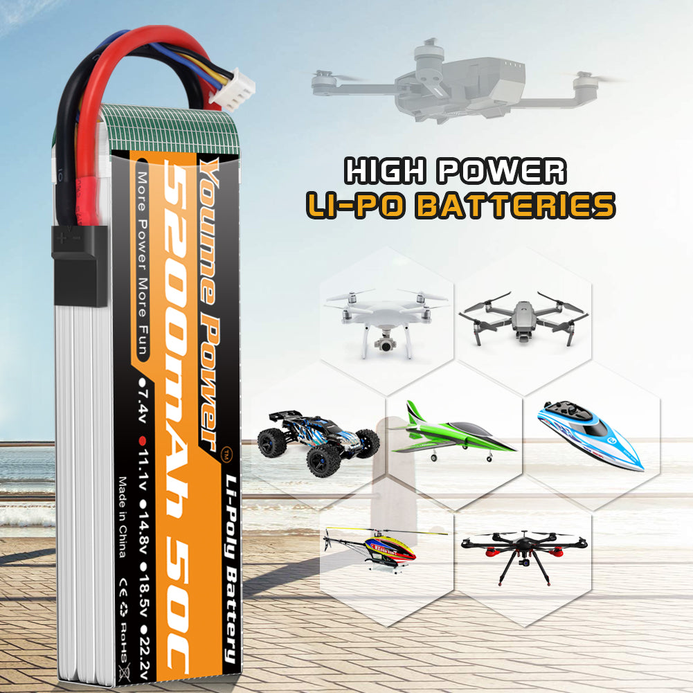 3S Battery Lipo,2 Packs 11.1V Lipo Battery 5200mAh with Trx Plug for RC Car/Truck, Boat,Drone,Buggy,Truggy,RC Helicopter, RC Airplane,UAV, FPV (Short)