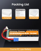 4S Lipo Battery 5200mAh 14.8V Lipo Battery 50C  Fit for 1/7 1/8 RC Car Truck Vehicle Truggy UAV Drone Helicopter Airplane Boat Models(2Packs)