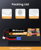 3S Lipo Battery 5200mAh 2 Packs 11.1V RC Battery 80C Hard Case for 1/8 1/10 Scale RC Car Truck Vehicle Tank Boat Helicopter Airplane Hobby Models