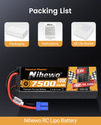 2S Lipo Battery Pack 7.4V RC Battery 7500mAh 100C Hard Case  for 1/8 1/10 RC Car Truck Vehicle Boat Tank Airplane Model(2 Packs)