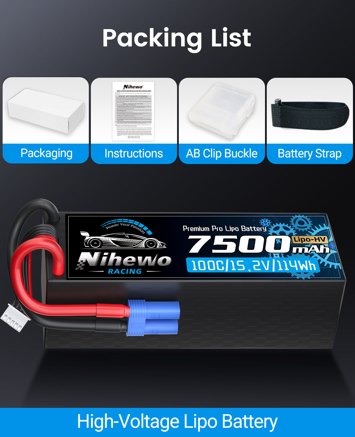 4S Lipo Battery 7500mAh 100C 15.2V High Voltage Hard Case RC Battery 2 Packs for 1/5 1/6 1/7 1/8 RC Car Truck Truggy Buggy Boat Airplane Models