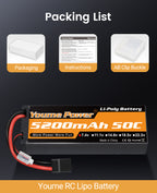 Youme 2s Lipo Battery 7.4V RC Lipo Batteries 5200mAh Hard Case Connector for Most 1/8 1/10 RC Car/Vehicle/Truck/Buggy Boat Drone Models(2 Packs)