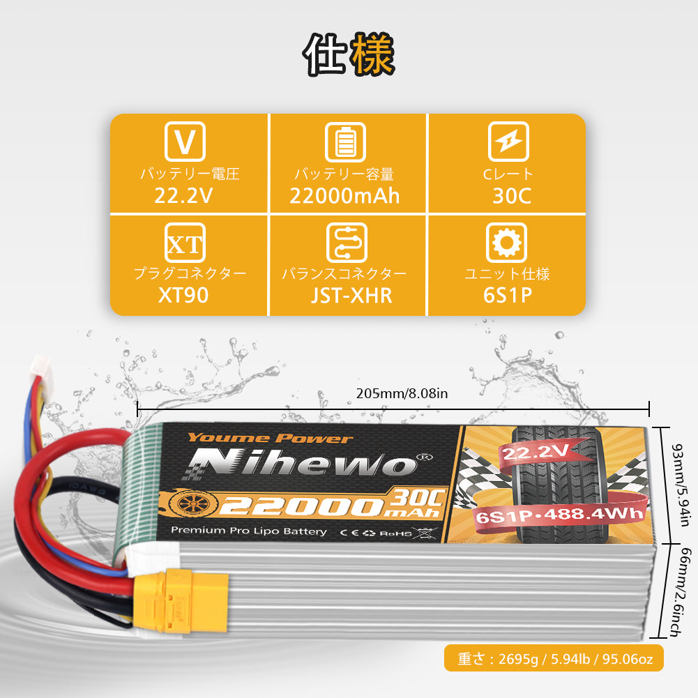 Nihewo 6S LiPo Battery 22.2V 22000mAh 30C Compatible with OnyxStar/Gryphon Dynamics Professional Aerial Drones, Agricultural Drones, and eVTOLs