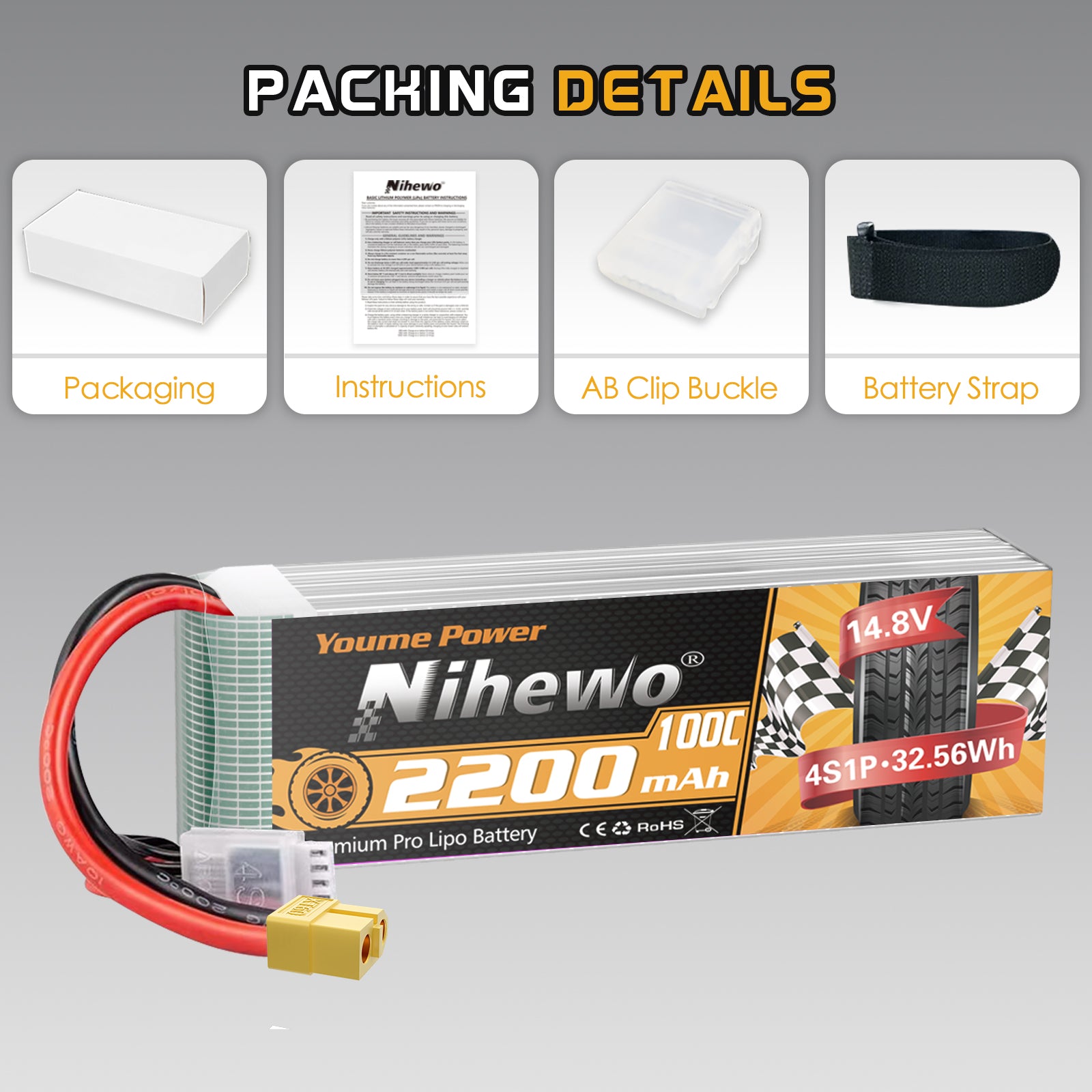 4S Lipo Battery 14.8V 2200mAh RC Battery Soft Case 100C with XT60 Plug for FPV Drone RC Quadcopter Helicopter Airplane Car Truck Boat RC Models (2 Pack)