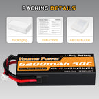 Youme 3S Lipo Battery 6200mAh 50C 11.1V Hard Case RC Battery  for RC Car Truck Buggy Boat Airplane UAV Drone FPV(2 Packs)