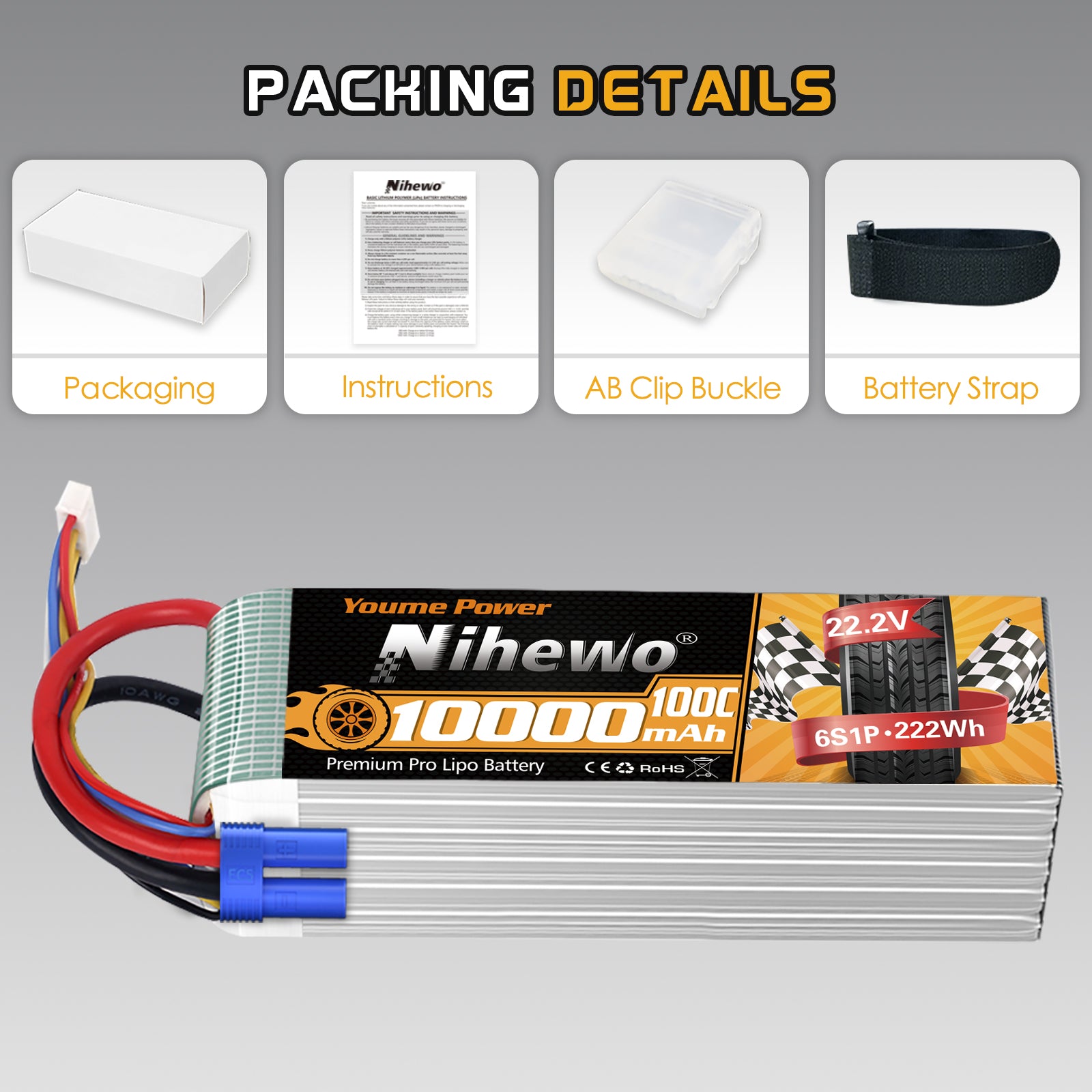 Nihewo 6S Lipo Battery,2Packs 22.2V 10000mAh RC Battery Soft Case 100C Compatible with RC Car Truck Tank Plane Drone Boat Models