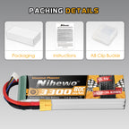 2Packs 11.1V Lipo Battery, 3S Lipo Battery 3300mAh XT60 Connector Soft Case Compatible with Axial E-flite RC Airplane Helicopter Quadcopter Car Truck Vehicle Boat Models
