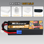 Nihewo 3S Lipo Battery 8500mAh 11.1V Lipo Battery 100C Hard Case Compatible with Arrma Axial 1/8 1/10 Scale RC Vehicle Car Truck Buggy Drone Boat RC Models (2Packs)