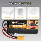 4S Lipo Battery Pack, Nihewo 14.8V RC Battery 6500mAh  HardCase Lipo Batteries Compatible with Arrma Losi 1/5 1/6 1/7 1/8 RC Car Truck Truggy Vehicles Tank Boat Airplane(2Packs )