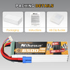 Nihewo 4S Lipo Battery 14.8V RC Battery 6500mAh 100C Soft Case Compatible with Arrma Axial Losi 1/5 1/6 1/7 Scale RC Car Truck Boat Airplane Helicopter Quadcopter Models (2Packs)