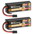 Nihewo 2Packs 2S Lipo Battery 7.4V 6500mAh RC Lipo Battery Pack 90C Hard Case Compatible with Arrma Axial 1/8 and 1/10 RC Truck Vehicles Car Truggy Buggy Racing Models
