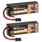 Nihewo 2Packs 2S Lipo Battery 7.4V 6500mAh RC Lipo Battery Pack 90C Hard Case Compatible with Arrma Axial 1/8 and 1/10 RC Truck Vehicles Car Truggy Buggy Racing Models