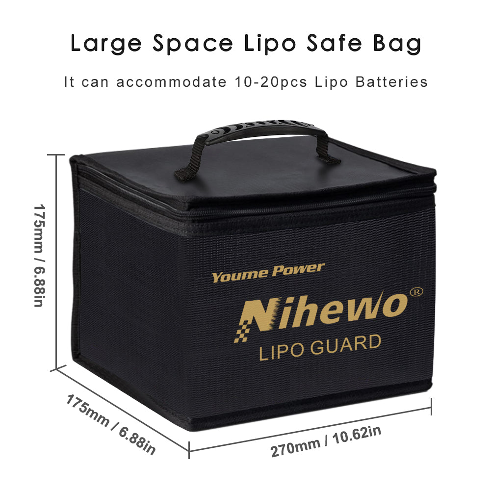 Lipo Safe Bag Fireproof Explosionproof Battery Bag Organizer - Large Capacity Lipo Guard Safe Pouch for Storage & Transportation & Charging with Durable Handle and Mesh Pocket
