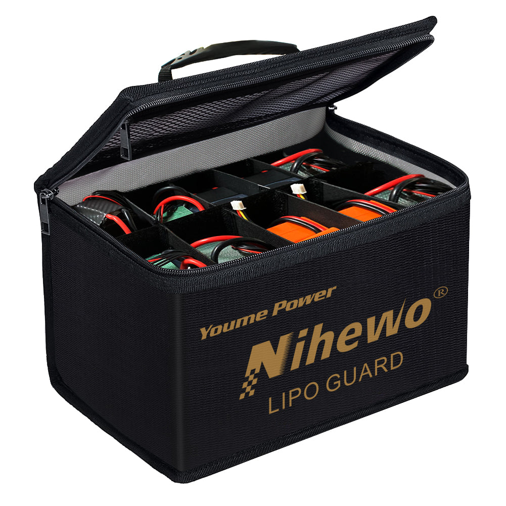 Lipo Safe Bag Fireproof Explosionproof Battery Bag Organizer - Large Capacity Lipo Guard Safe Pouch for Storage & Transportation & Charging with Durable Handle and Mesh Pocket