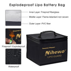 Lipo Safe Bag Fireproof Explosionproof Battery Bag Organizer - Large Capacity Lipo Guard Safe Pouch for Storage & Transportation & Charging with Durable Handle and Mesh Pocket